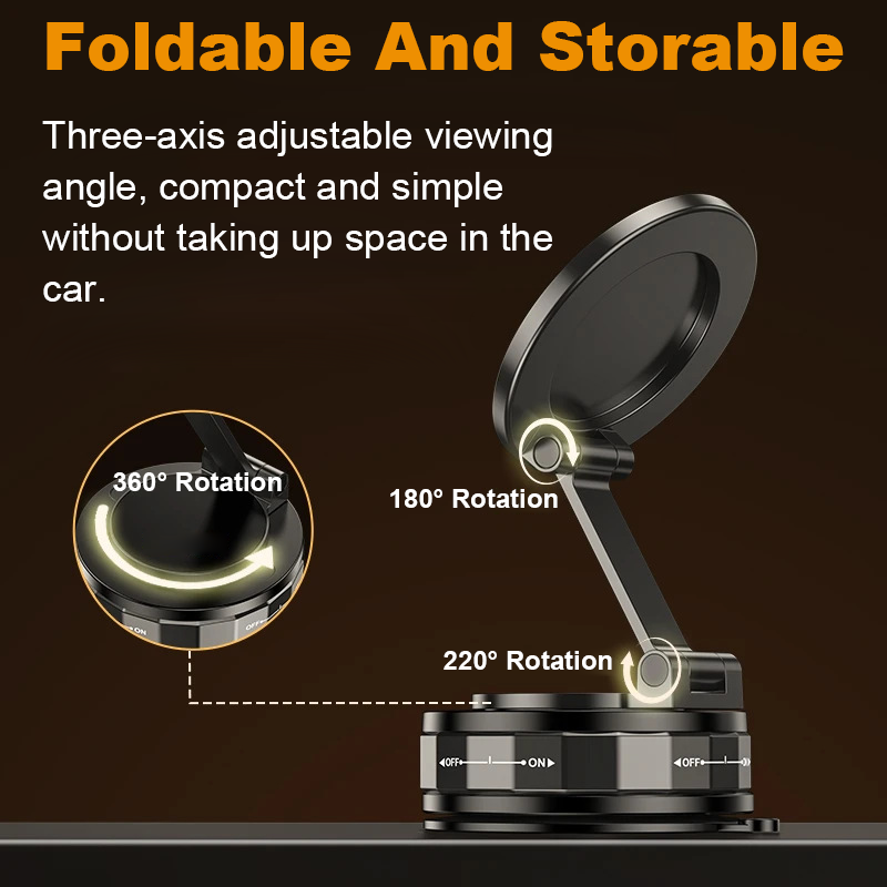 Universal 360° Vacuum Magnetic Car Phone Mount, Suction Cup Holder for iPhone, Samsung, Xiaomi