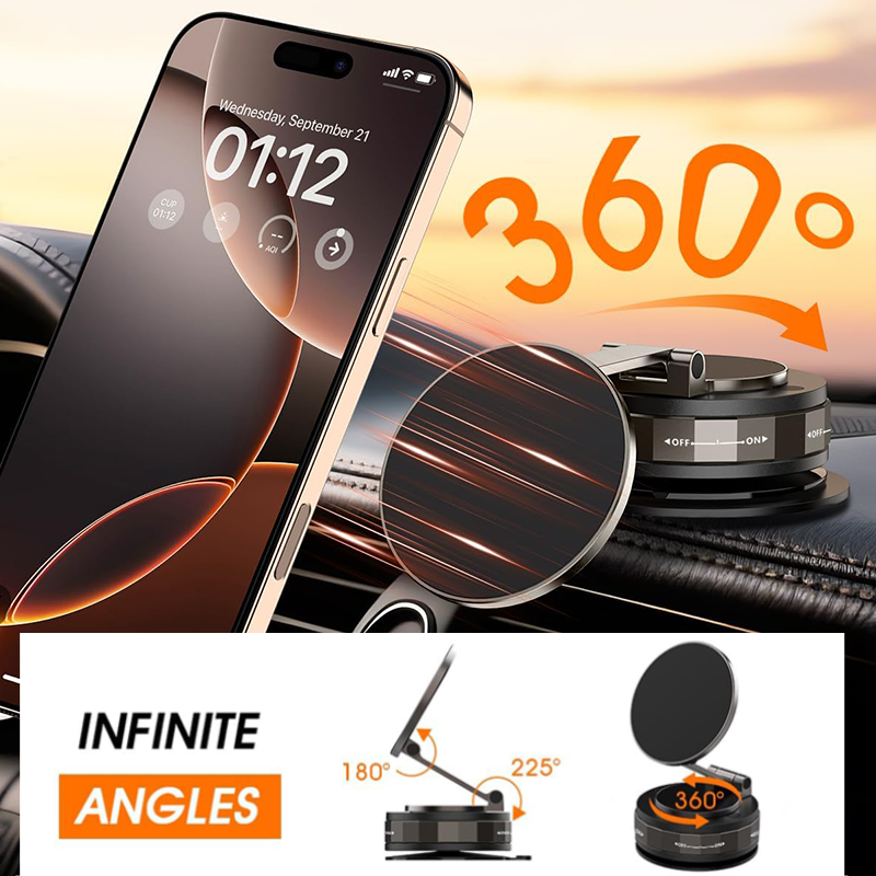 Universal 360° Vacuum Magnetic Car Phone Mount, Suction Cup Holder for iPhone, Samsung, Xiaomi