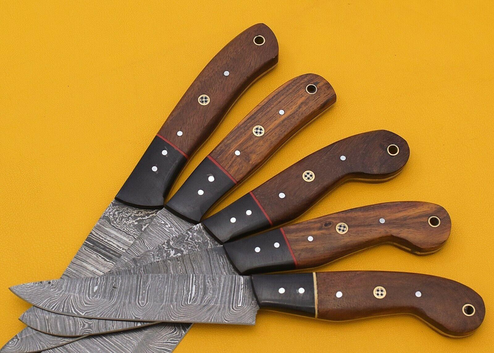 Premium Handmade Damascus 5Piece Chef Knife Set With Rosewood Handles 3
