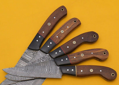 Premium Handmade Damascus 5Piece Chef Knife Set With Rosewood Handles 3