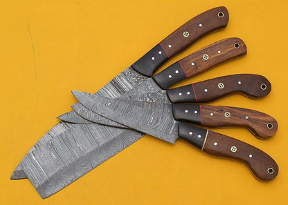 Premium Handmade Damascus 5Piece Chef Knife Set With Rosewood Handles 1