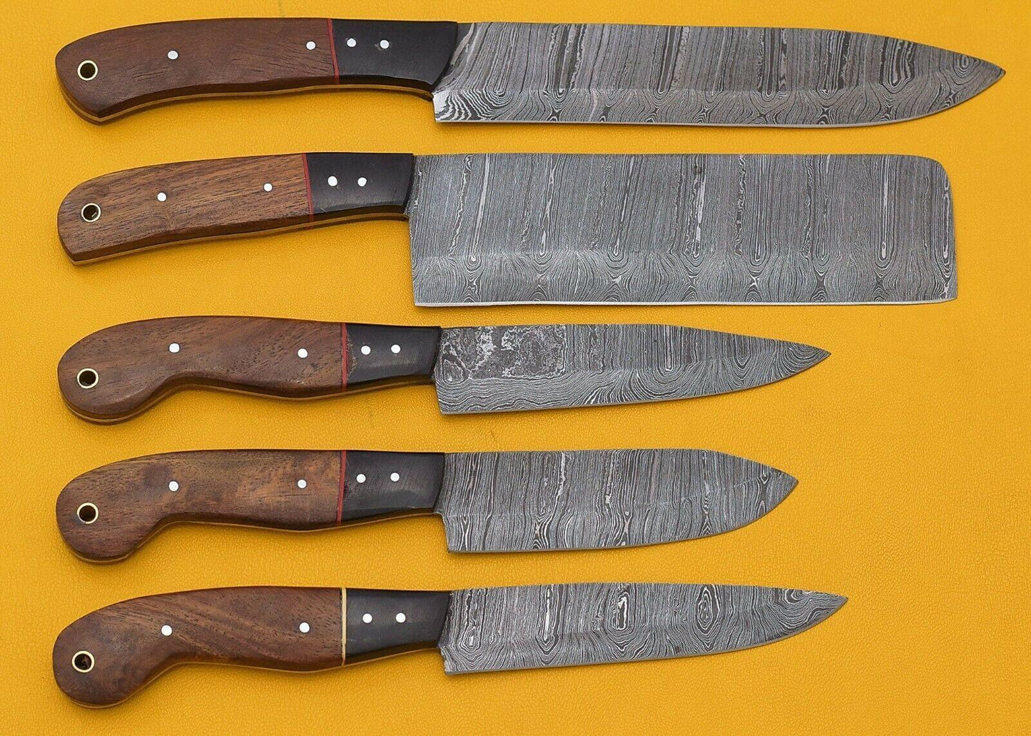Premium Handmade Damascus 5-Piece Chef Knife Set with Rosewood Handles