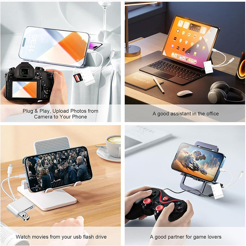 USB Dongle 3-in-1 Type C to SD TF Card Reader for iPhone iPad, Camera Adapter Plug and Play