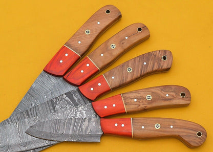 Handmade Damascus 5Piece Chef Knife Kitchen Set With Poplar Wood Handle 3
