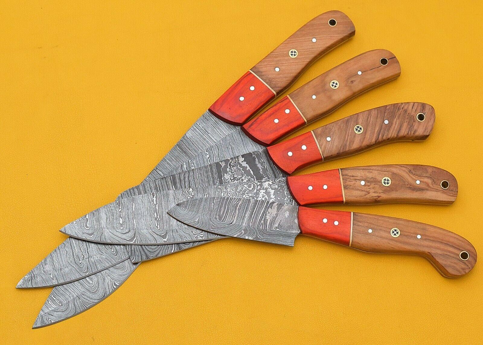 Handmade Damascus 5Piece Chef Knife Kitchen Set With Poplar Wood Handle 2