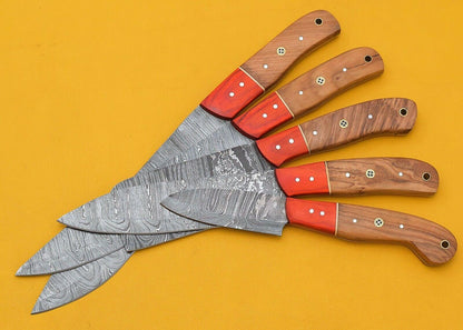 Handmade Damascus 5Piece Chef Knife Kitchen Set With Poplar Wood Handle 2
