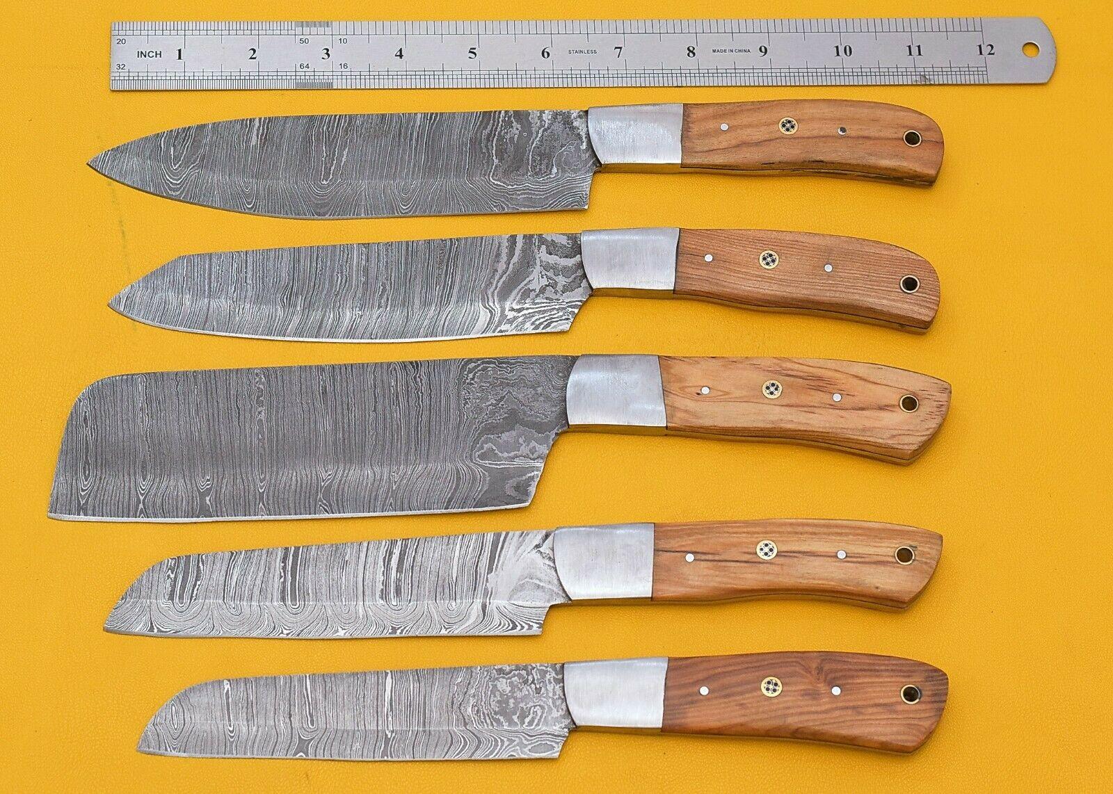 Handmade Damascus Chef Knife Set Of 5 With Popular Wood Handle 1