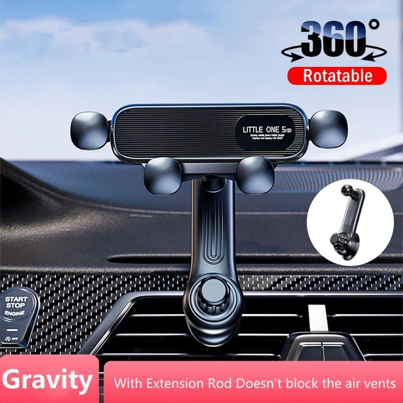 Air Vent Clip Navigation Stand, 360° Rotation Gravity Car Phone Holder, Telescopic Air Outlet Support 4.7-7 inch