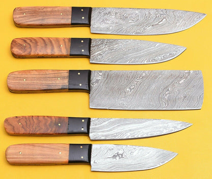 5-Piece Damascus Steel Kitchen Chef Knives with Popular Handles