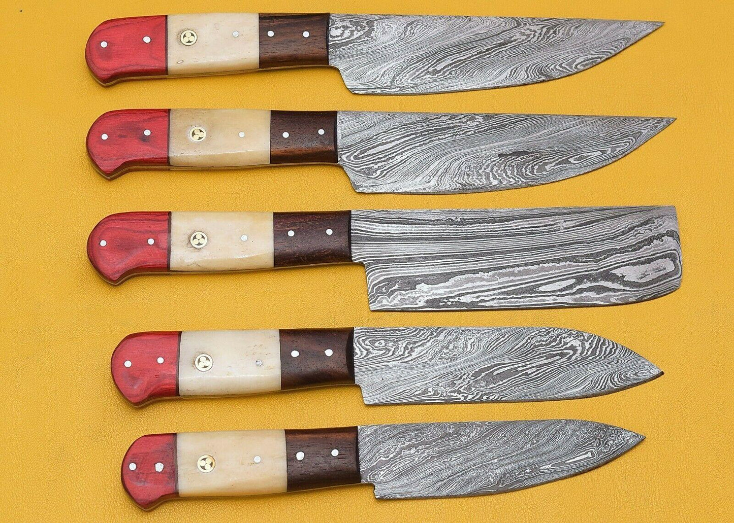 Custom Handmade Damascus Chef Knives Set – Popular Wood Handle