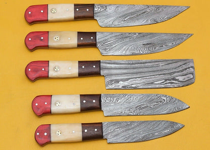 Custom Handmade Damascus Chef Knives Set – Popular Wood Handle