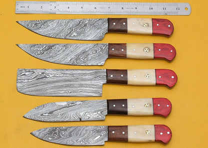Custom Handmade Damascus Chef Knives Set – Popular Wood Handle