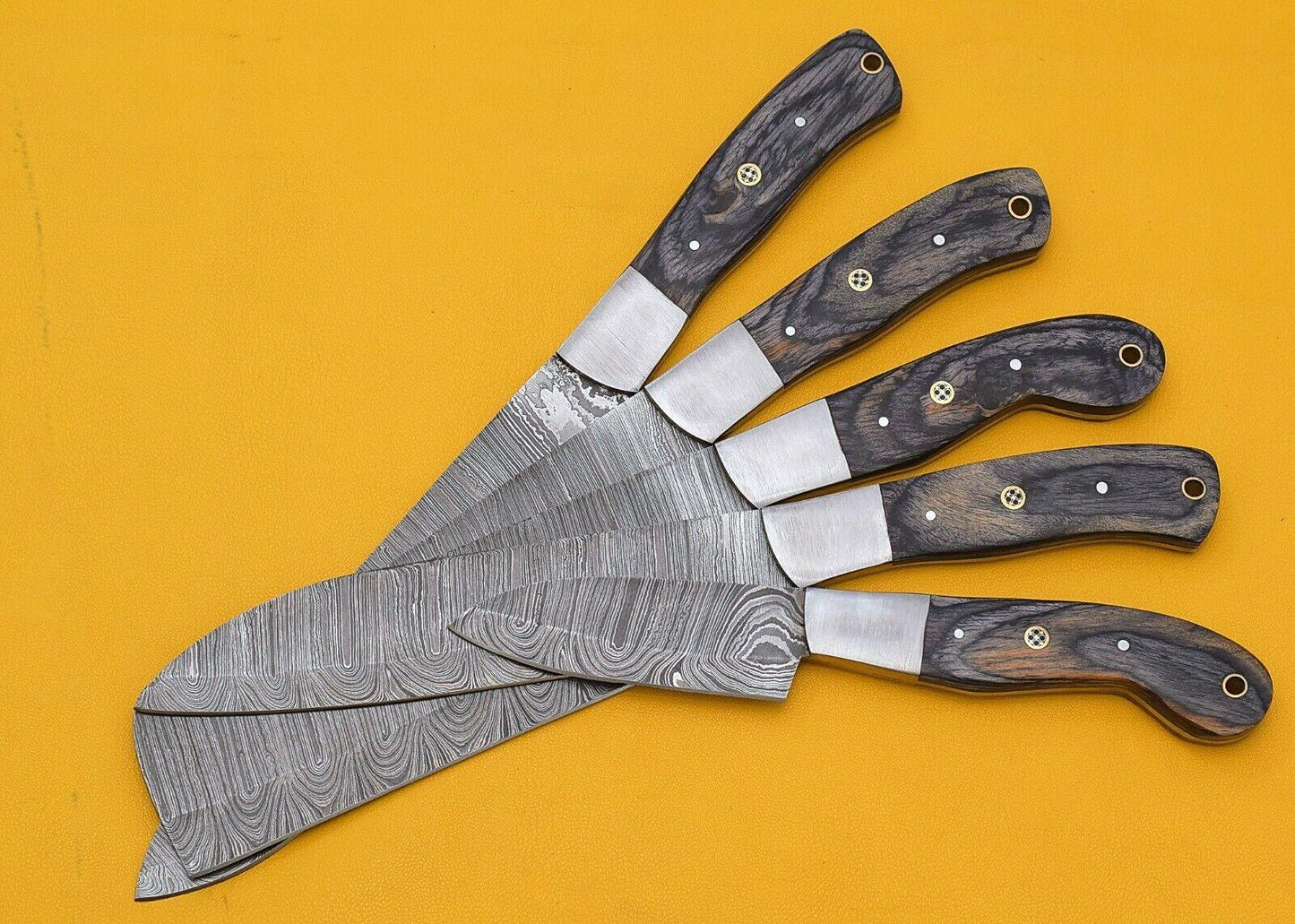 Handmade Damascus Kitchen 5 Chef Knives Set With Pakka Wood Handle 2