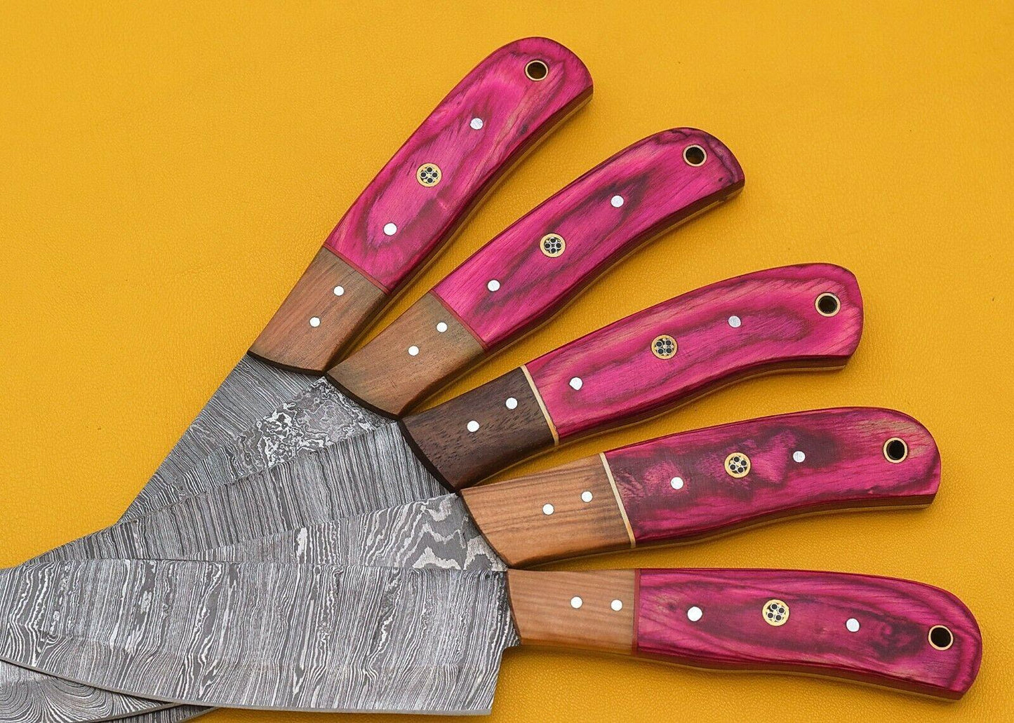 Premium Damascus Steel Kitchen Knife Set Of 5  Pakka Wood Grip 3