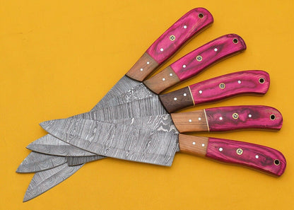 Premium Damascus Steel Kitchen Knife Set Of 5  Pakka Wood Grip 2