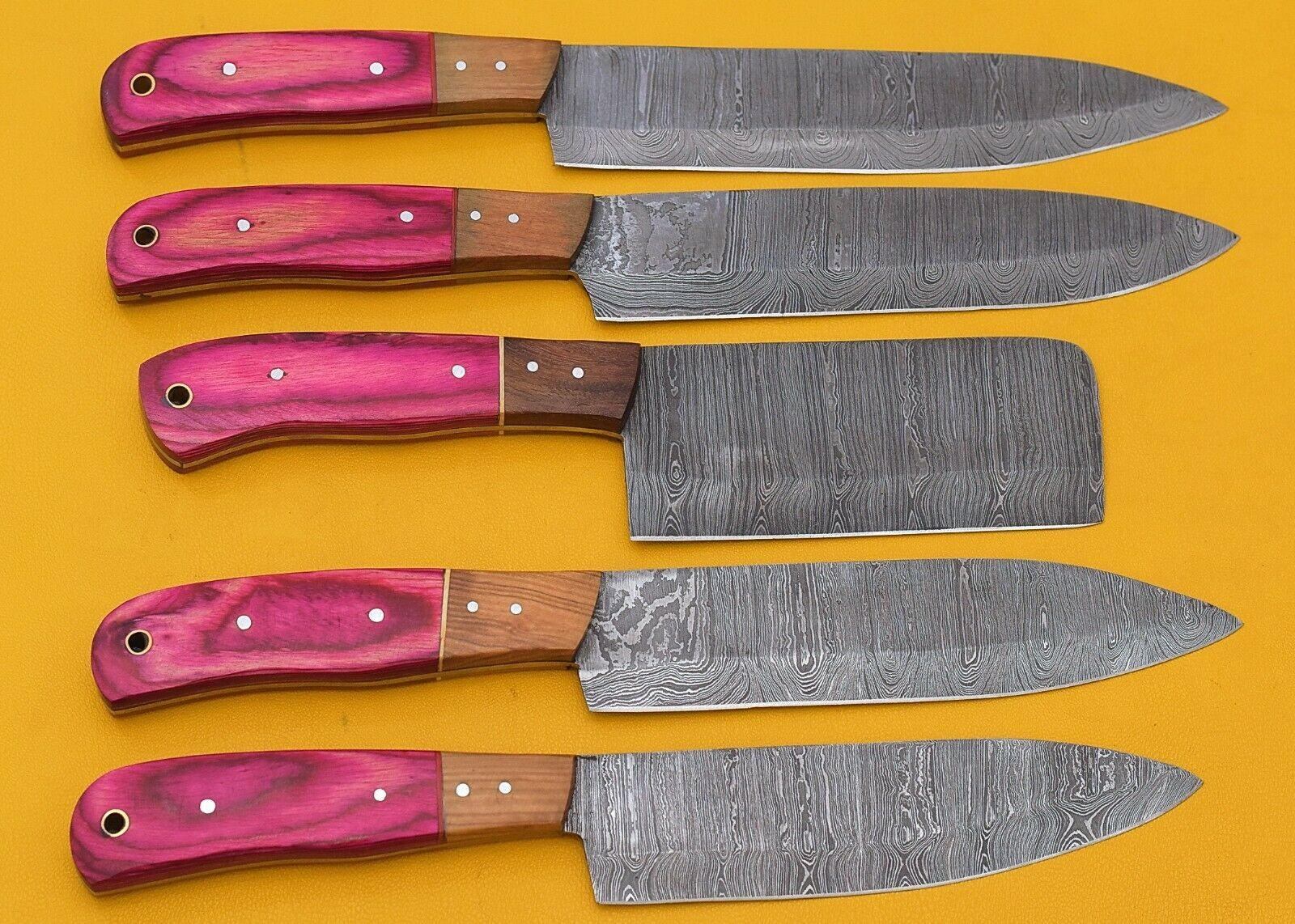Premium Damascus Steel Kitchen Knife Set of 5 – Pakka Wood Grip
