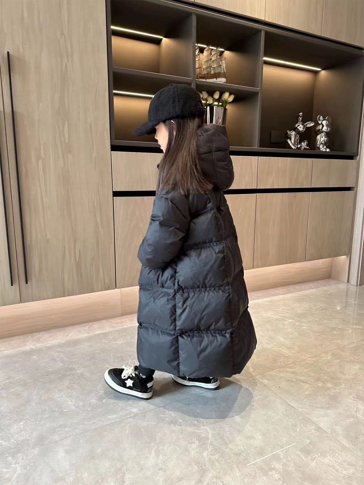 Kids Waterproof Heat Parka, Winter Clothing For Girls, Overknee Length Down Jacket with Hood