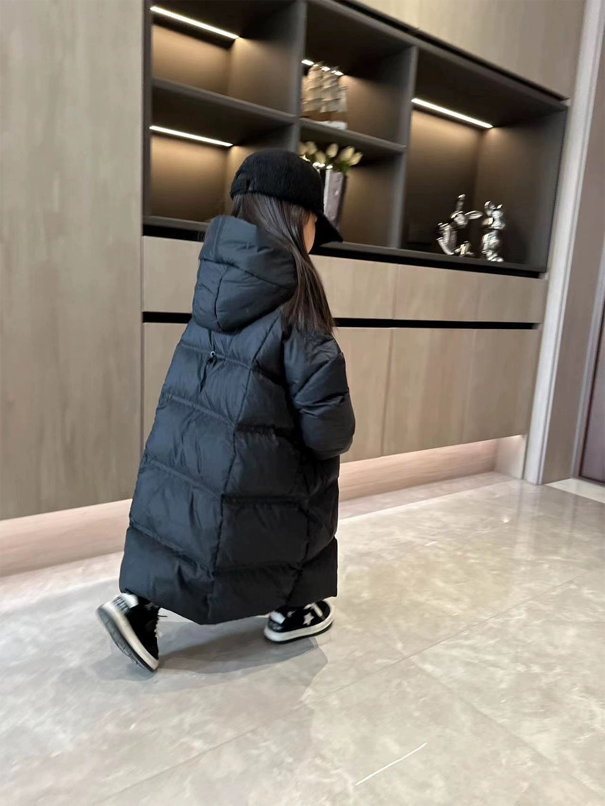 Kids Waterproof Heat Parka, Winter Clothing For Girls, Overknee Length Down Jacket with Hood