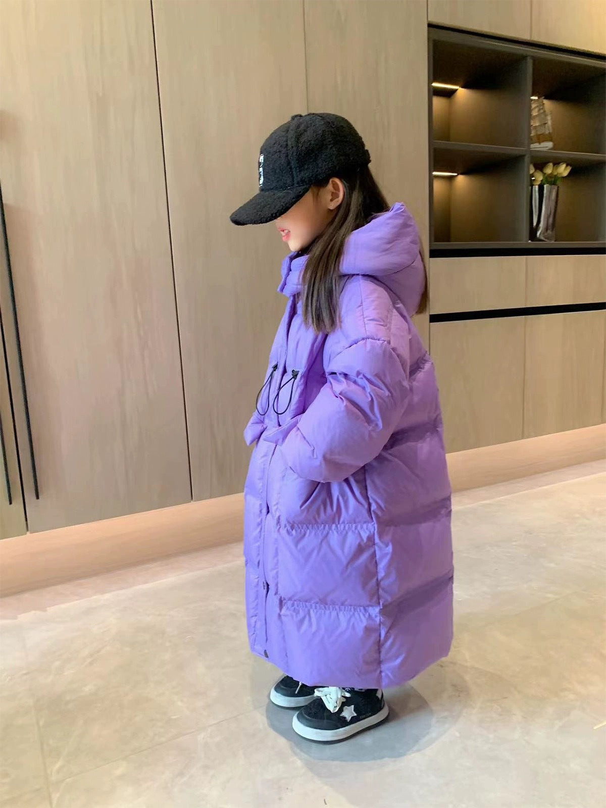 Kids Waterproof Heat Parka, Winter Clothing For Girls, Overknee Length Down Jacket with Hood