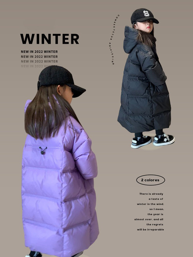 Kids Waterproof Heat Parka, Winter Clothing For Girls, Overknee Length Down Jacket with Hood