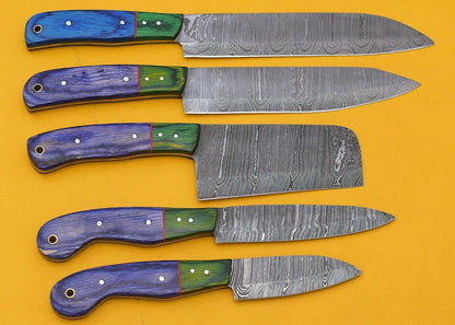 Professional Damascus Steel 5-Piece Chef Knife Collection – Pakka Handle