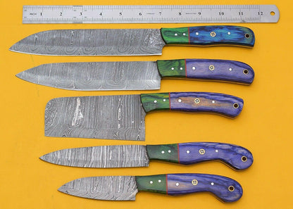 Professional Damascus Steel 5Piece Chef Knife Collection  Pakka Handle 1
