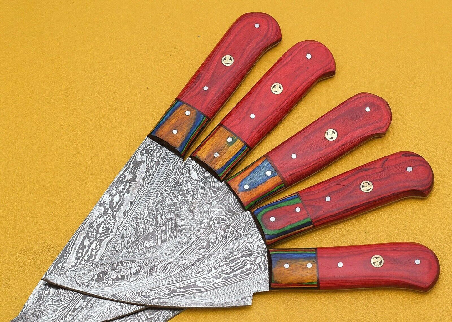 Forged Damascus Kitchen Knife Set Of 5  Handmade With Wooden Handle 3