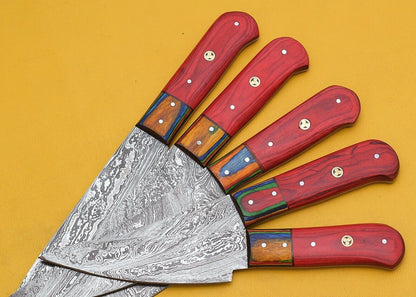 Forged Damascus Kitchen Knife Set Of 5  Handmade With Wooden Handle 3