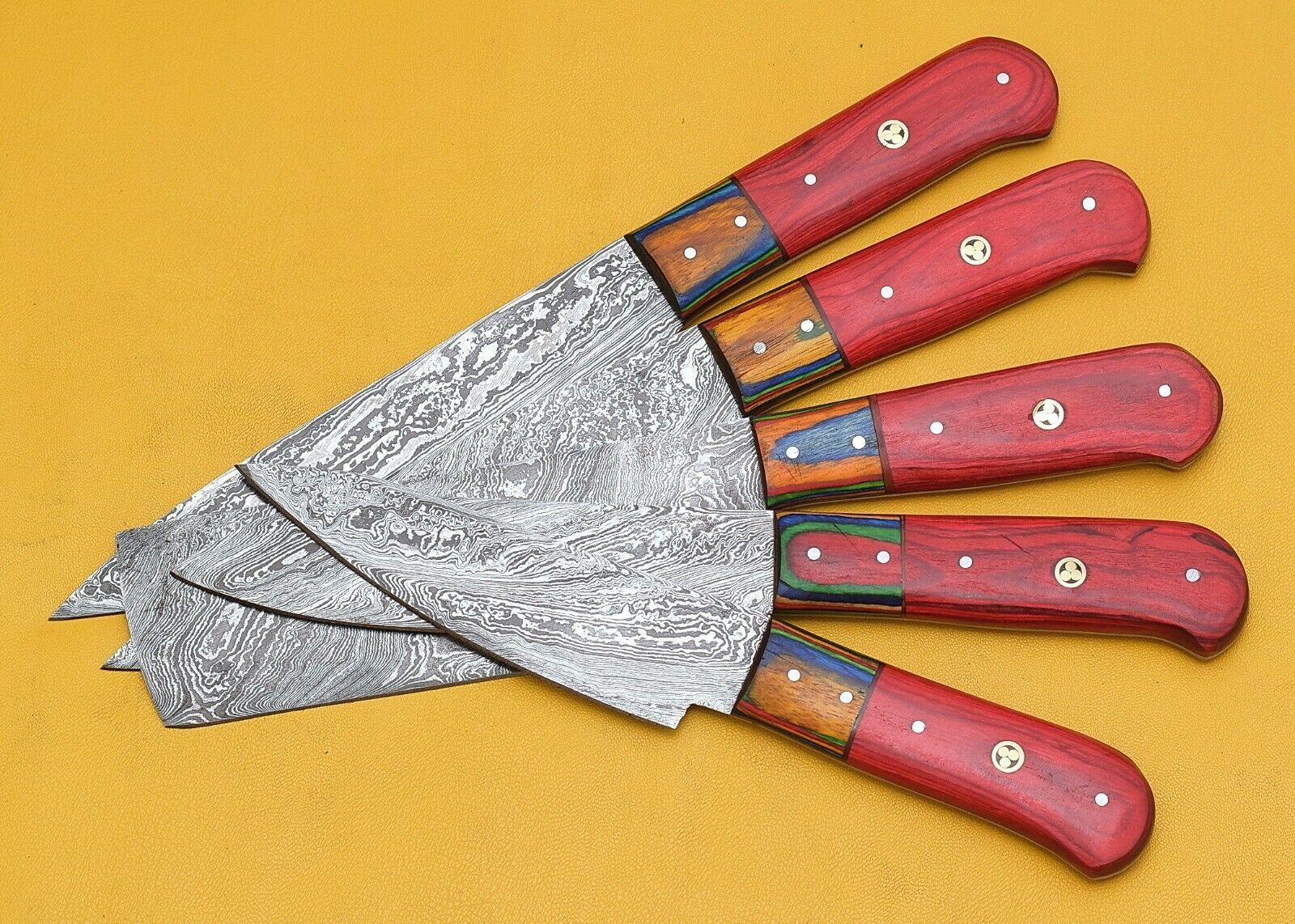 Forged Damascus Kitchen Knife Set Of 5  Handmade With Wooden Handle 2