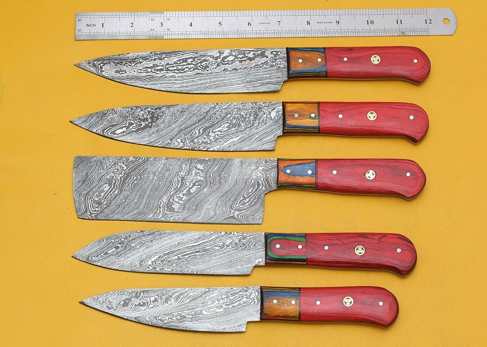 Forged Damascus Kitchen Knife Set Of 5  Handmade With Wooden Handle 1