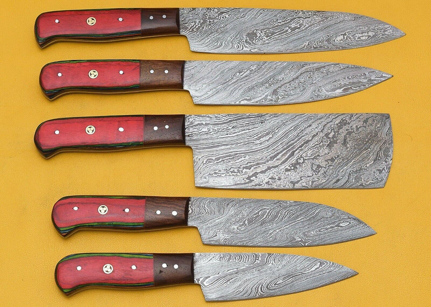 Razor Sharp Handmade Damascus Chef Knives 5-Piece Kitchen Set