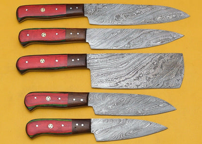 Razor Sharp Handmade Damascus Chef Knives 5-Piece Kitchen Set