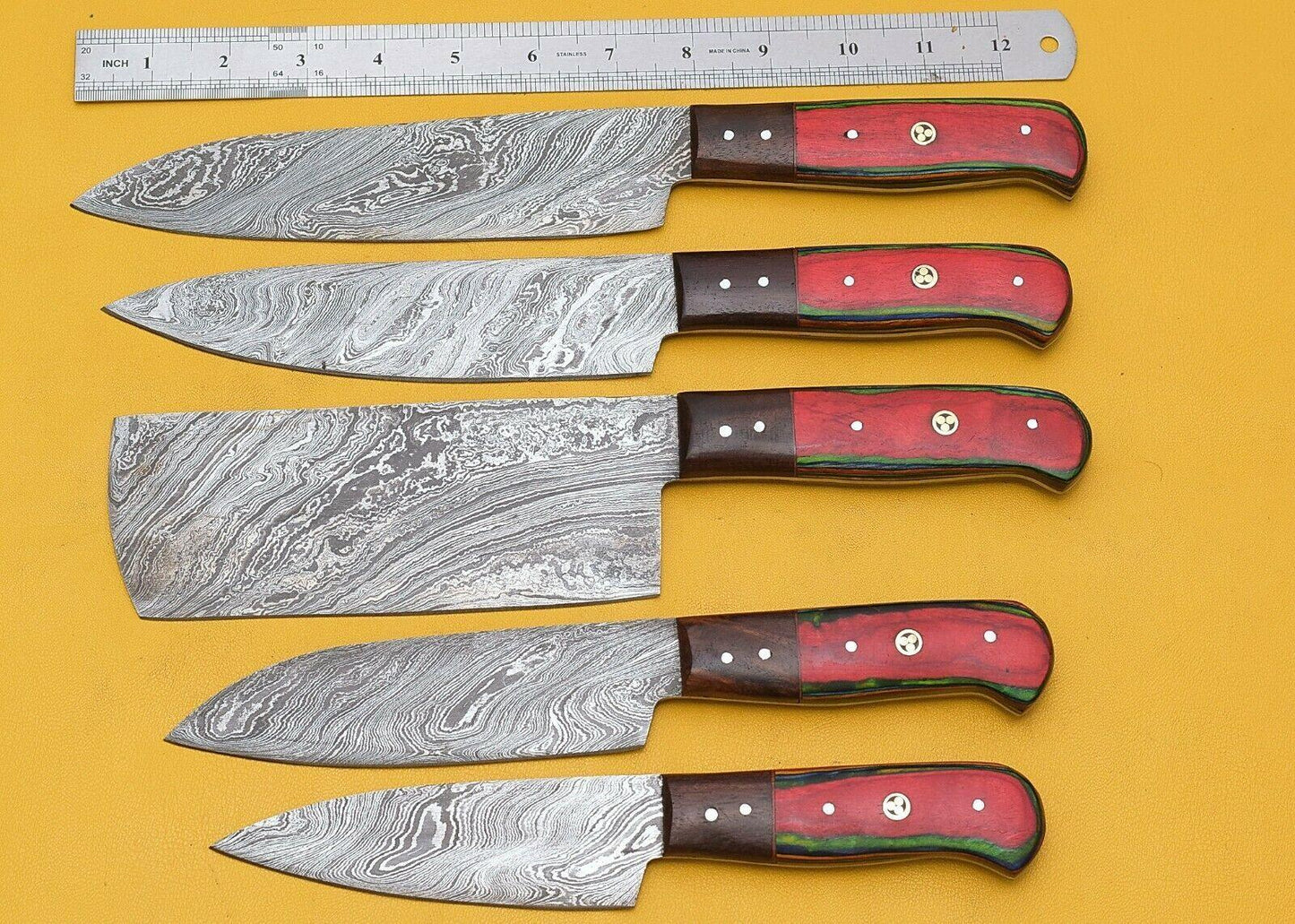 Razor Sharp Handmade Damascus Chef Knives 5Piece Kitchen Set 1