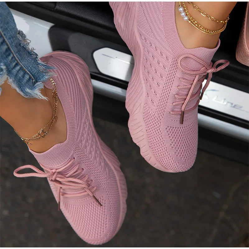 Breathable Women Sneakers Casual, Lace Up Flats, Summer Female Vulcanized Running Shoes, Stylish Sports Shoes for Women