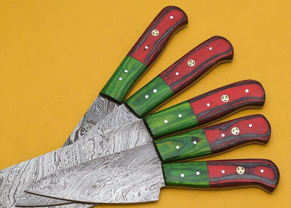 Artisan Damascus Steel Knife Set  5 Chef Knives With Pakka Wood Handle 3