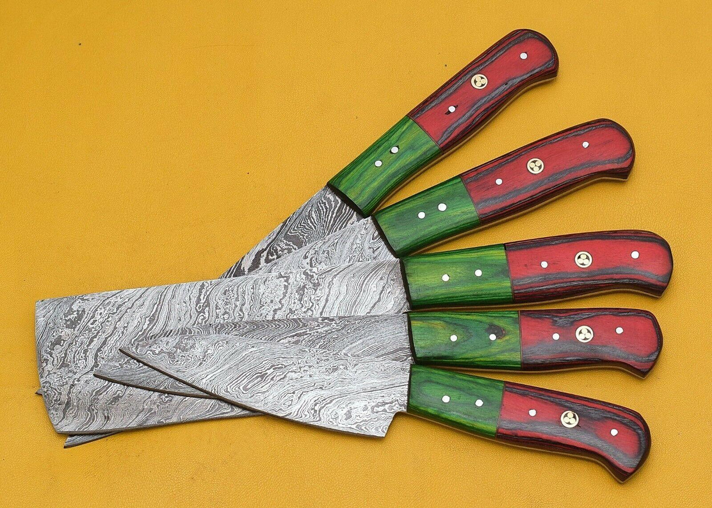 Artisan Damascus Steel Knife Set  5 Chef Knives With Pakka Wood Handle 2
