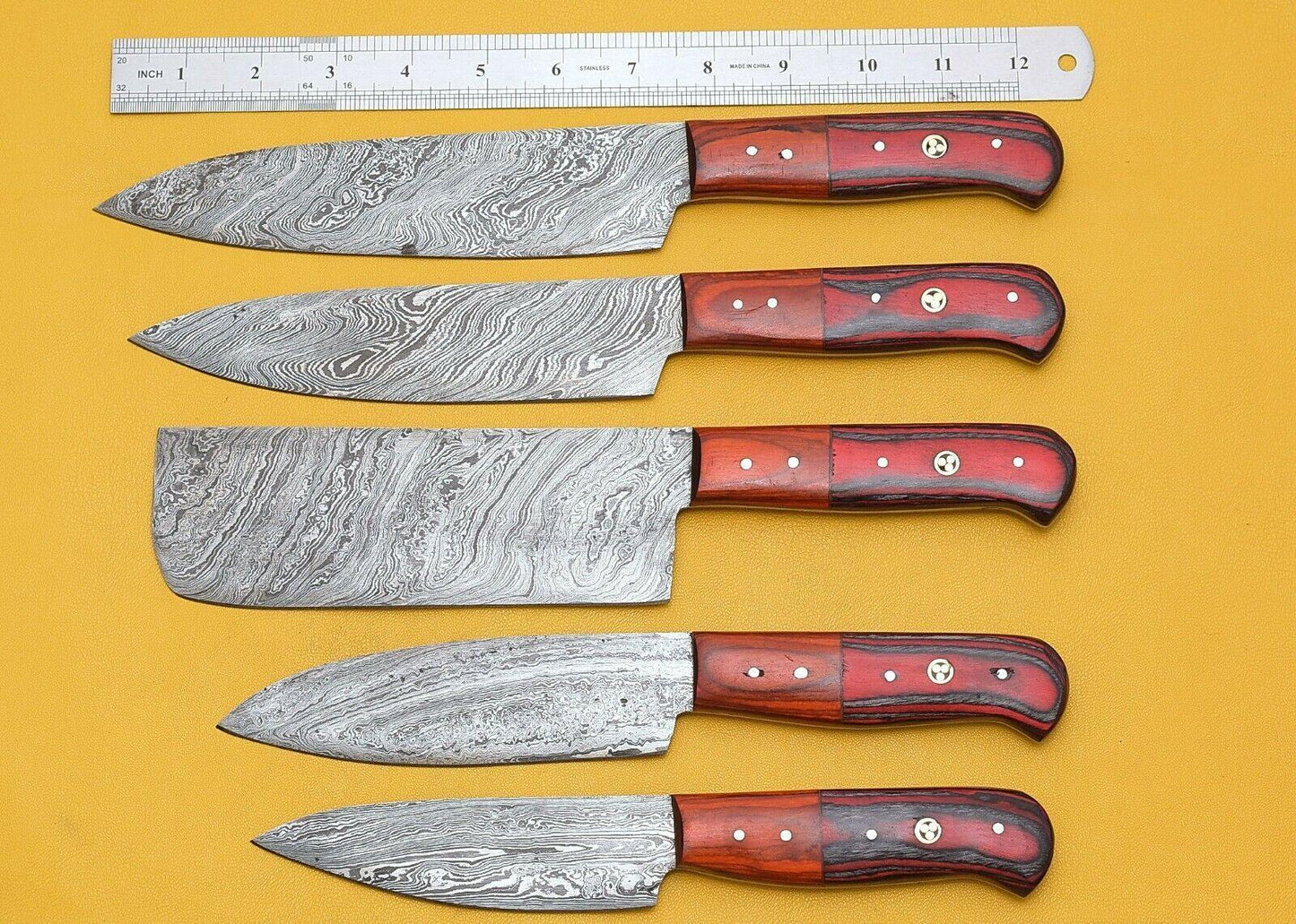 Exclusive Handmade Damascus Kitchen Knives Set of 5 – Premium Quality