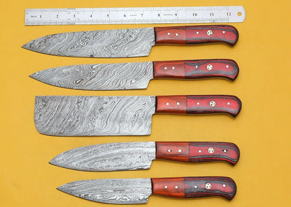 Exclusive Handmade Damascus Kitchen Knives Set of 5 – Premium Quality