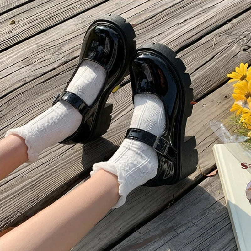 Ladies Shoes Luolita Japanese Retro British Student Uniform Round Toe Thick Sole High Heel Cosplay Single Shoes Women