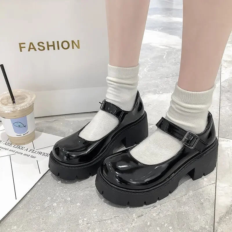 Ladies Shoes Luolita Japanese Retro British Student Uniform Round Toe Thick Sole High Heel Cosplay  3