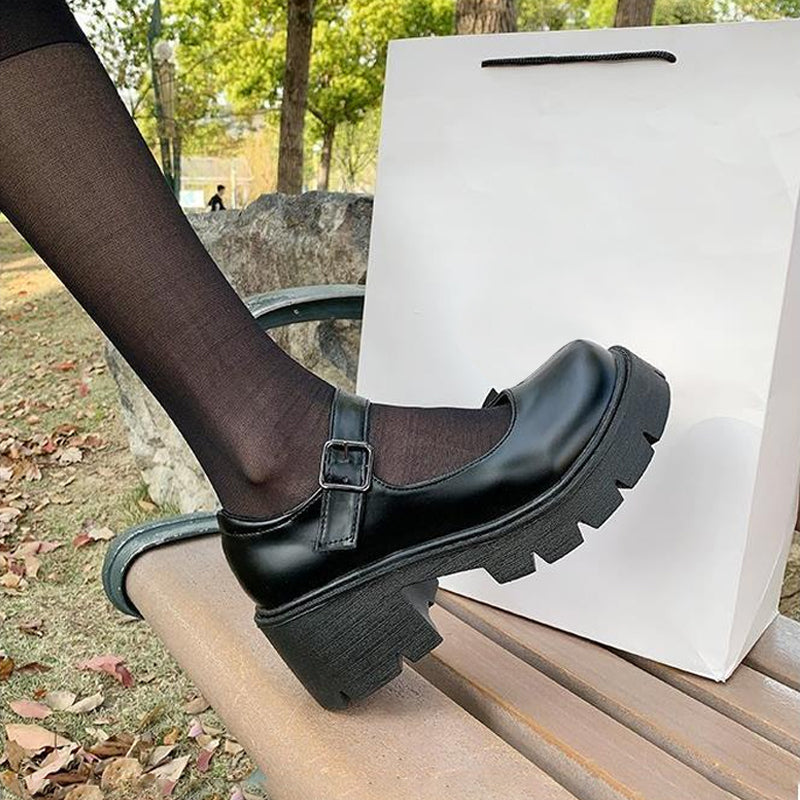 Ladies Shoes Luolita Japanese Retro British Student Uniform Round Toe Thick Sole High Heel Cosplay  5