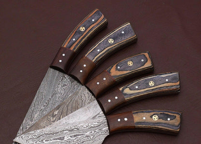 Damascus Steel 5Piece Chef Knife Set  Hand Forged With Wood Handle 3