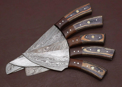 Damascus Steel 5Piece Chef Knife Set  Hand Forged With Wood Handle 2
