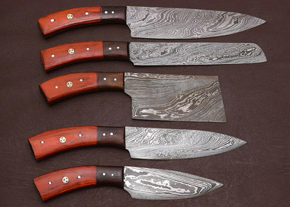 Master Chef Handmade Damascus Knives Set  Kitchen Collection Of 5 1