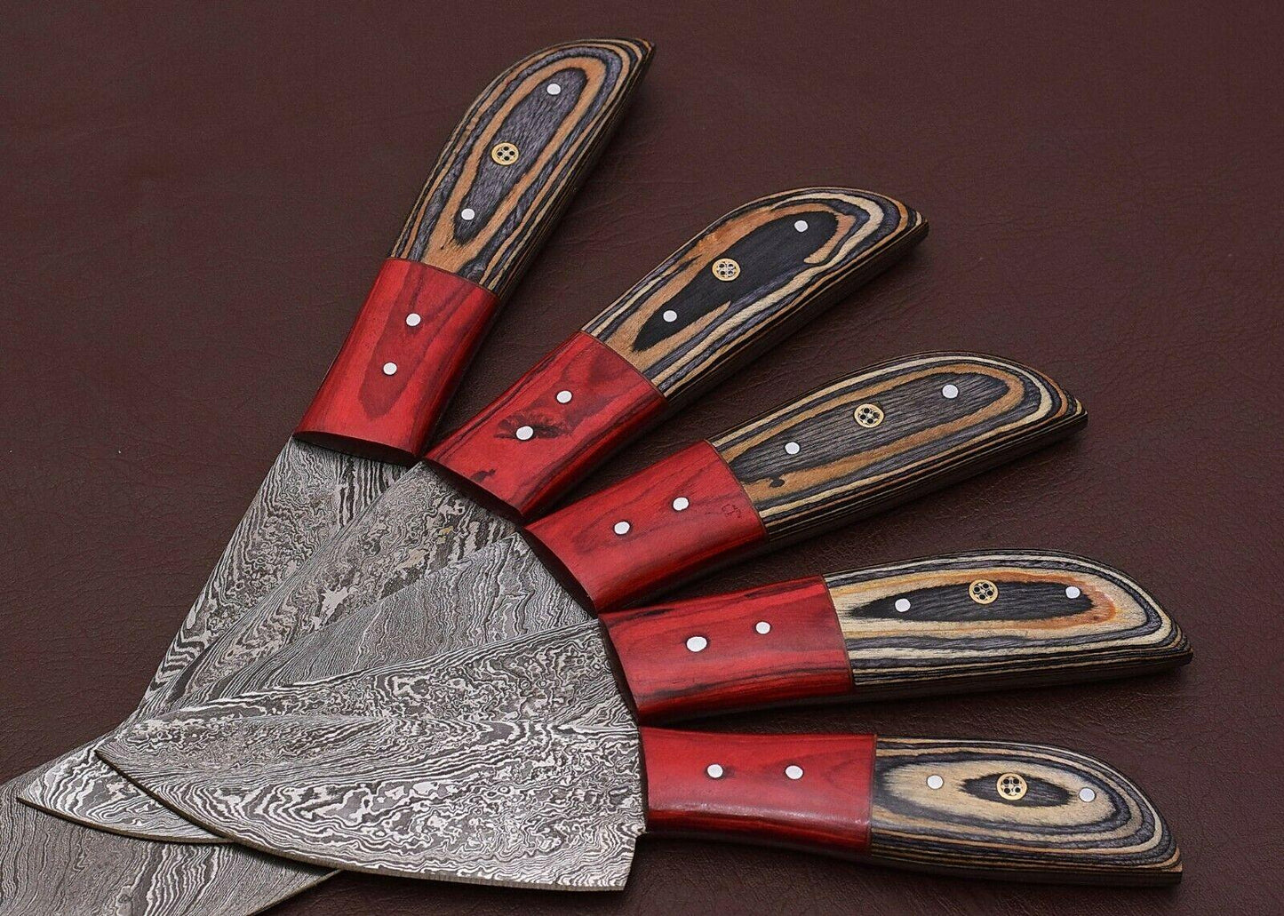 HandForged Damascus Steel Chef Knife Set Of 5 With Pakka Wood Handles 3