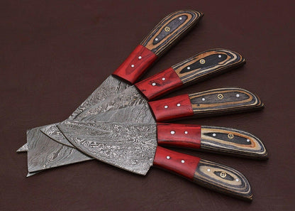 HandForged Damascus Steel Chef Knife Set Of 5 With Pakka Wood Handles 1