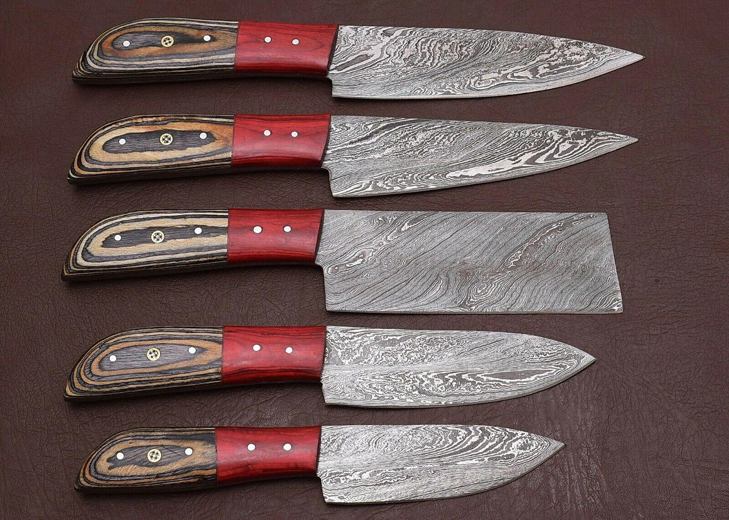 HandForged Damascus Steel Chef Knife Set Of 5 With Pakka Wood Handles 2
