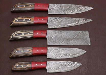 HandForged Damascus Steel Chef Knife Set Of 5 With Pakka Wood Handles 2
