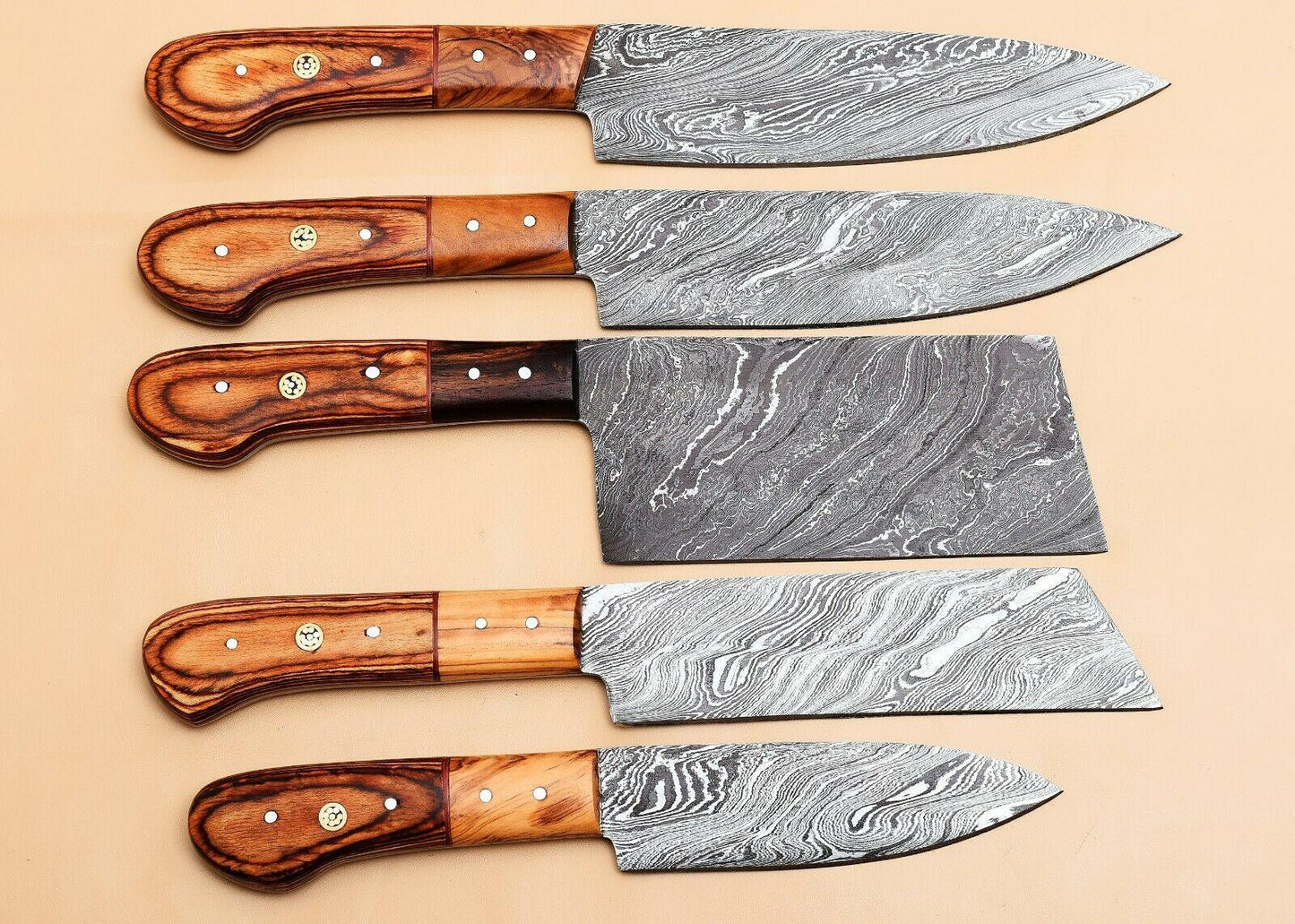 Luxury Handmade Damascus Kitchen Knife Collection  5Piece Set 1