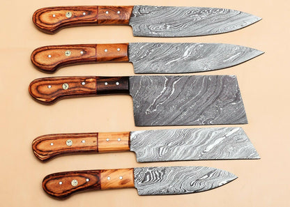 Luxury Handmade Damascus Kitchen Knife Collection  5Piece Set 1